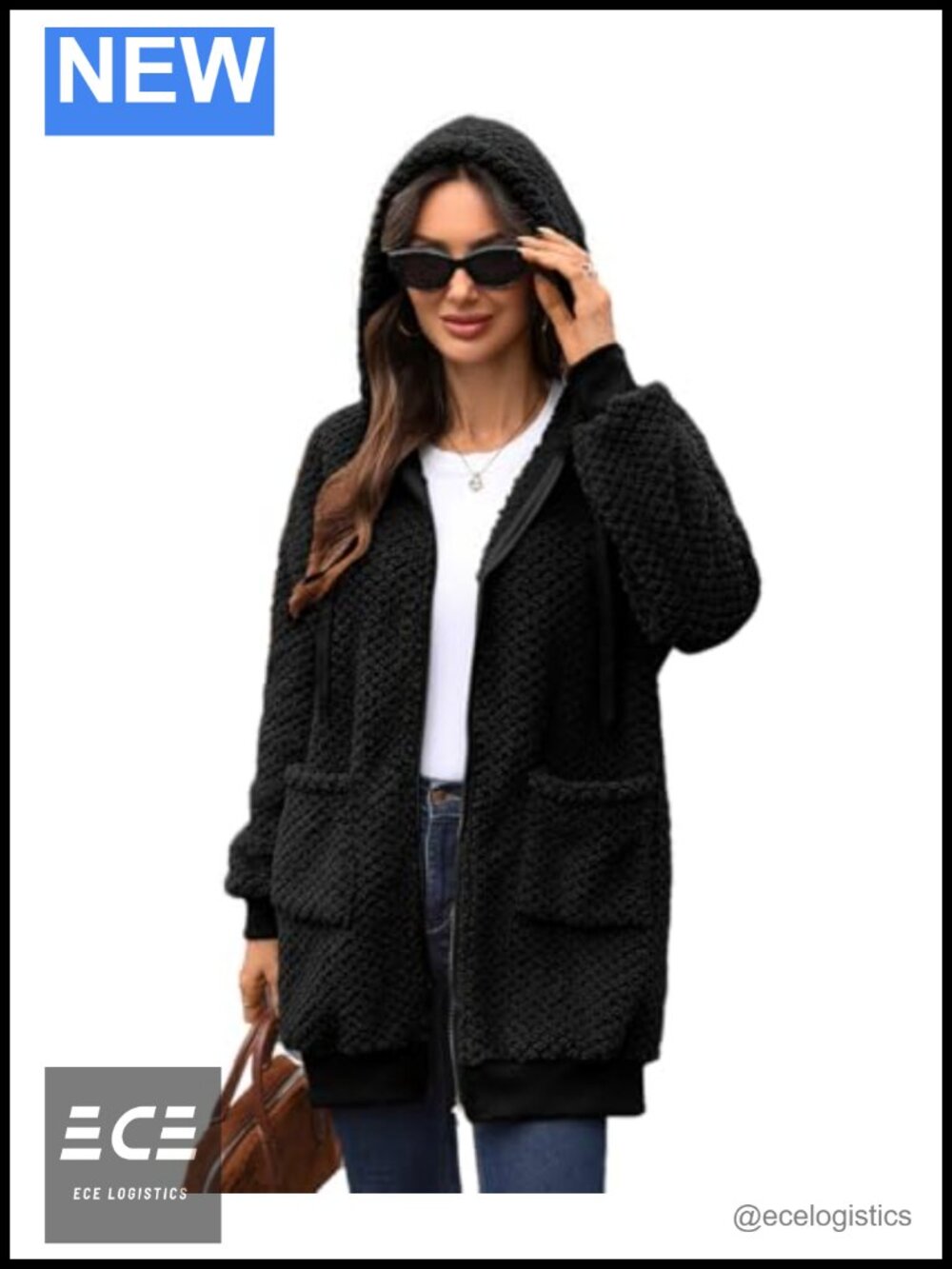 Sherpa Fleece Zip-Up Hoodie Jacket with Pockets Loose Fit
